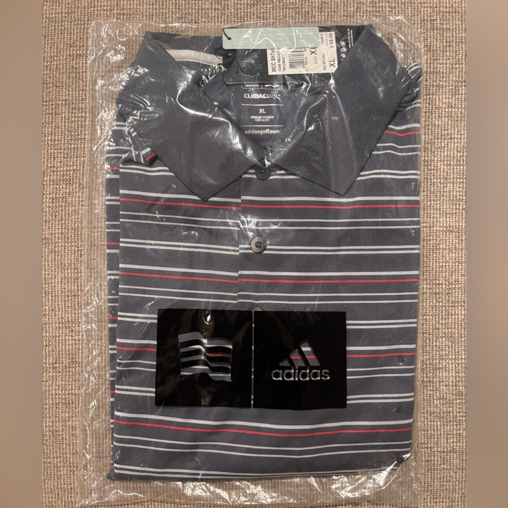 Adidas Men's Polo Shirt in Gray with Red Accents